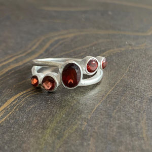 Fashionable Designer Garnet <b>Ring</b> (3.6 Grams) 18K Rose Gold and Rhodium Plated Oval Cut Bezel <b>Set</b> Inlay Trendy Style Gift - Product Image 1