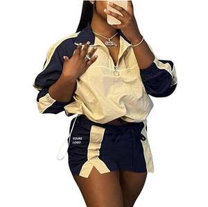 2024 nueva llegada personalizada mujer chaqueta recortada conjunto cortavientos ligero transpirable impermeable rompevientos conjuntos mujeres - Product Image 5