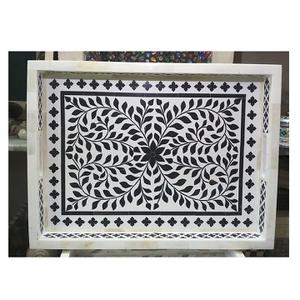 Bandeja rectangular hecha a mano con incrustaciones de hueso de lujo, bandeja para servir de resina con incrustaciones de fregona de hueso para cocina, hogar, Hotel con la mejor calidad de la India - Product Image 1