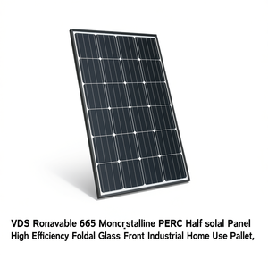 แผงโซลาร์เซลล์แบบโมโนคริสตัลไลน์ PERC ครึ่งเซลล์ VDS Renewable 665 ประสิทธิภาพสูง พับได้ หน้ากระจก สำหรับใช้ในอุตสาหกรรมและที่อยู่อาศัย บรรจุบนพาเลท - Product Image 2