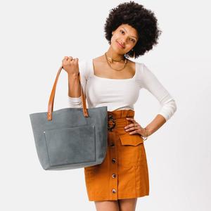 Latest Design <b>Summer</b> Waterproof Genuine Leather PU Grey Color Women's Tote <b>Bag</b> for Casual Shopping Outing Front Pockets - Product Image 3