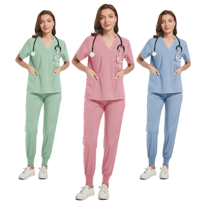 Jogger pour femmes gommage ensemble solide haut pantalon tissé tissu infirmière hôpital uniforme vêtements de travail pour hommes soins infirmiers médicaux médecin uniforme - Product Image 3