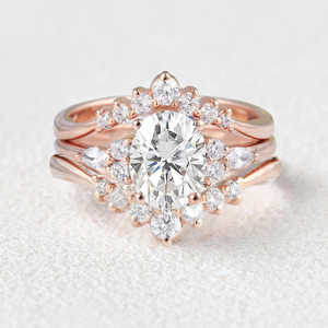 Élégant ovale coupe Moissanite bague de mariage ensemble sept pierre vœu renouvellement cadeau pour elle - Product Image 2