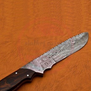 Cuchillo de chef de cocina Damasco de hoja fija de acero inoxidable hecho a mano con mango de madera y Funda de cuero - Product Image 5