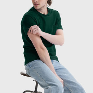 Camiseta sólida de punto informal de verano para hombre con bolsillo frontal, camisetas deportivas de manga corta para gimnasio y entrenamiento para correr - Product Image 2