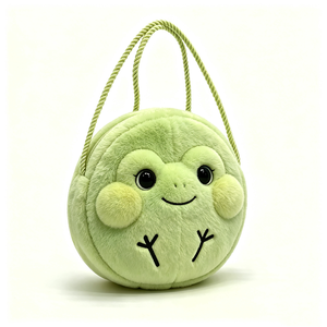 Sac en peluche grenouille verte mignonne personnalisé, sac à poignée en plastique en forme d'animal moelleux, sac à main en peluche grenouille verte ronde et légère - Product Image 1