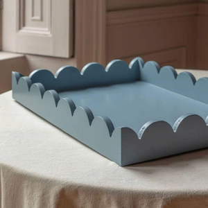 ชุดถาดเสิร์ฟเคลือบแล็กเกอร์สีน้ำเงิน2ชิ้นถาดตกแต่งขอบด้วยลายหอยเชลล์สำหรับตกแต่งบ้านและร้านอาหาร - Product Image 5