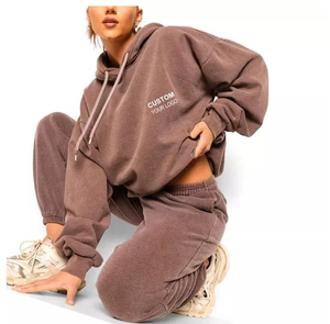 Ensemble de jogging en coton polaire de haute qualité personnalisé OEM Ensemble 2 pièces Survêtement lourd Design Logo personnalisé pour les femmes Nouvel hiver - Product Image 3