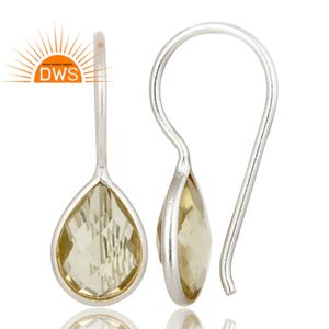 Lemon Topaz Gemstone Bezel <b>Set</b> Earrings Suppliers <b>Indian</b> Designer 925 Fine Silver Hook Earrings Jewelry - Product Image 3