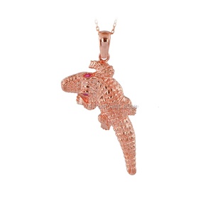 BeeloGold 14K Solid Rose Gold Zircon Crocodile Pendant Necklace Elegant Bohemian Animal Jewelry for Women Weddings Parties - Product Image 2