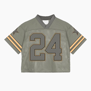 Camiseta de fútbol gris con rayas amarillas, gran número, 24 V, cuello, manga corta, malla transpirable, camiseta atlética para hombres - Product Image 1