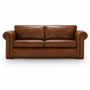 Vintage Brown Genuine Leather <b>Sofa</b> 2 Seater | Midcentury Modern Sectional Villa Style Foam-Filled 3-Year Warranty Home Furniture - Product Image 1