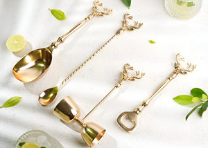 Professional Bartender Tools Set Deer <b>Head</b> Metal Shiny Bar Set 4 pcs For Travelling Camping - Product Image 4