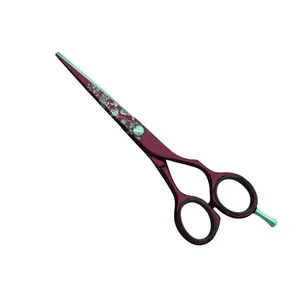 Barber Hair Cutting Scissors Shears Maroon Color Leave Paper Coated Hairdressing Stylish Barber Salon Scissor With Finger Rest