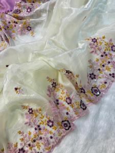 El último diseñador de boutique indio, la última blusa Sari de seda suave rosa blanca tradicional, ropa de fiesta elegante exclusiva llamativa - Product Image 2