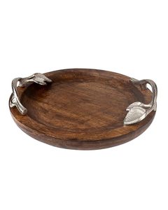 Plateau de service rond en bois Offre Spéciale avec poignée en feuille de métal pour la maison de restaurant de mariage de Noël - Product Image 1