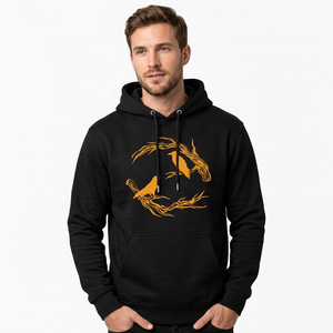 Sweat-shirt à capuche noir pour homme avec imprimé d'oiseaux jaunes, pull en polaire décontracté, vêtement d'automne - Product Image 4