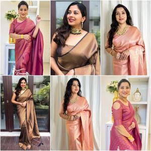 Gama exclusiva de diseñador de moda para bodas y fiestas Ropa de boda india Soft Lichi Silk Banarasi Saree - Product Image 6