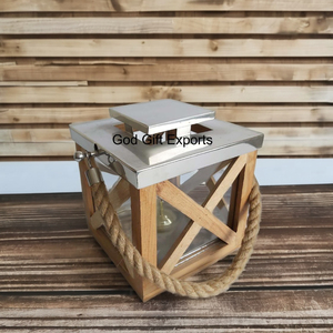 Lanterne en bois de manguier créative avec décoration de maison en métal et acier Lanterne suspendue Décoration de Noël Pot à bougie suspendu - Product Image 4