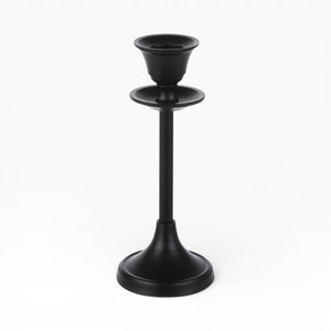 Classic <b>Black</b> Metal Single Candle <b>Holder</b> With Wide Base For Traditional And Modern Interior Decor - Product Image 1