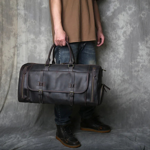 Genuine Leather Foldable Weekender <b>Duffel</b> <b>Bag</b> with Zipper Closure Adjustable Strap Durable & Waterproof for Travel - Product Image 2