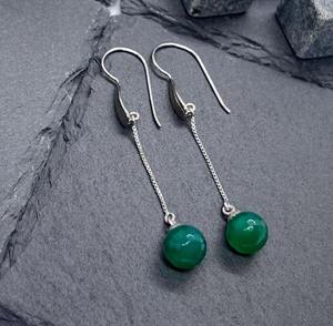 ต่างหูสไตล์โบโฮคลาสสิกสำหรับผู้หญิง เครื่องประดับเงินแท้ 925 ประดับพลอยออนิกซ์สีเขียว ทำด้วยมือ - Product Image 1