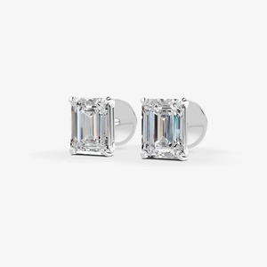 Pendientes Solitarios Clásicos Luminosos con Esmeralda de 0.58 Quilates EF-VVS2 Excelente en Oro Sólido de 14K para Novia, Boda, Compromiso y Fiestas - Product Image 1
