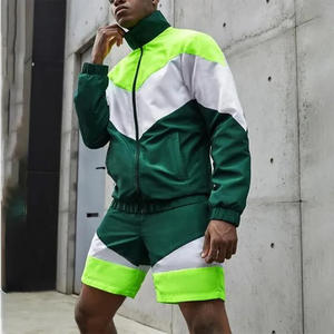 2025 hommes de haute qualité 2 pièces été ensemble court imprimé Nylon fermeture éclair couleur bloc coupe-vent veste grande taille - Product Image 1