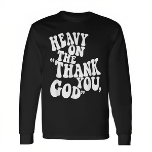T-shirt chrétien à manches longues très résistant avec inscription « Merci à Dieu » pour usage promotionnel - Product Image 2