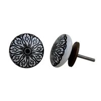 Vente en gros boutons en céramique pour chambre d'enfants noir Shabby Chic Pulls marguerite plat cuisine armoire mignon tiroir 3.81 cm CK-938