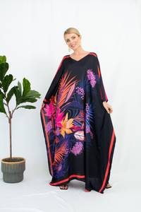 Vestido Maxi informal ecológico de verano para mujer, diseño de estampado de Palma sólida, Correa con cuello en V, Material de mezcla de viscosa, Vintage turco - Product Image 2