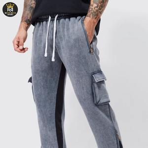 Custom <b>Men's</b> Gym <b>Jogger</b> Pants Acid Wash High Waist <b>Slim</b> <b>Fit</b> Sport multipacket Sweatpants Made from washed <b>men's</b> pants - Product Image 4