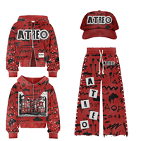 Ensemble streetwear unisexe personnalisé, sweat-shirt court en molleton français et pantalon de survêtement, design délavé à l'acide, strass