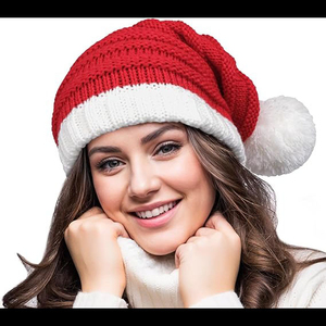 หมวกไหมพรมคริสต์มาสสีแดงประดับพู่สำหรับฤดูหนาวและฤดูใบไม้ร่วง - Product Image 4