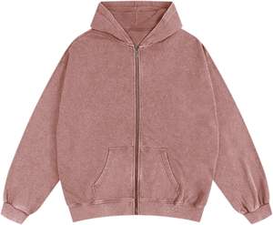 Sweat à capuche délavé à l'acide avec fermeture éclair pour hommes Veste d'automne décontractée vintage surdimensionnée Sweatshirts à capuche en coton avec poches - Product Image 2