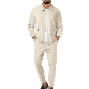 Ensemble de survêtement décontracté pour homme, automne, adultes, capuche, fermeture éclair, poche, revers, coupe régulière, pantalon - Product Image 1