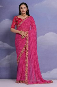 Exportateur indien prêt à l'emploi Saree en georgette festive avec miroir Design de saris de travail avec photo de prix - Product Image 3