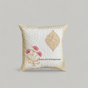 ปลอกหมอนอิงสี่เหลี่ยมขนาด40x40ซม. ทำจากผ้าฝ้ายพิมพ์ลายบล็อกมืออินเดียอันสวยงาม - Product Image 3