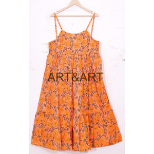 ART & ART Maxi vestido de verano de algodón informal hecho a mano para mujer, estampado floral, logotipo frontal, detalles de bolsillo, cintura Natural sin mangas - Product Image 4