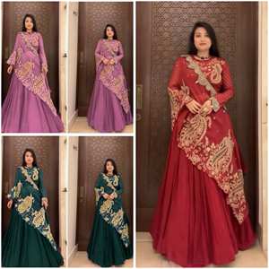 Conjunto de Lehenga Choli de Georgette con Bordado, Cintura Natural, Tejido de Punto, Estilo Vintage, Largo hasta el Suelo, Holgado, Floral de Verano - Product Image 5