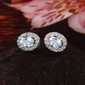 Blue Zircon <b>Earrings</b> 925 <b>Sterling</b> <b>Silver</b> Studs CZ Gemstone December Birthstone Jewelry Women Special - Product Image 2