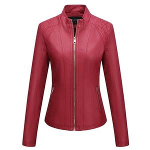 Chaquetas de cuero de manga larga de invierno de calidad superior para mujer con cuello levantado marrón teñido mejor fabricado en Pakistán - Product Image 4