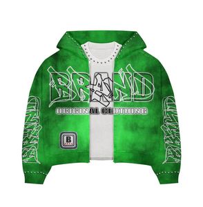 Sudadera con Capucha Personalizada con Cristales Brillantes y Cierre de Cremallera, Estilo Urbano, Informal, 100% Algodón, Hombros Caídos, Unisex - Product Image 4