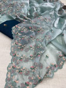 Nouveau 2024 Designer Outfit Haute Sur Demande Style Moderne Meilleur Jimichu Shifon Saree Broderie Travail Monde Large Exportateur À Vendre - Product Image 3