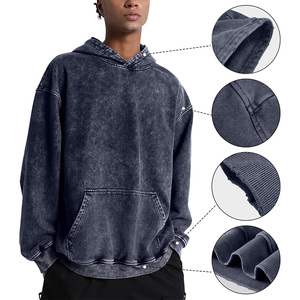 Sudadera de gran tamaño vintage OEM para hombre, Sudadera con capucha de algodón 100% de mezcla de alta calidad, logotipo personalizado bordado, estilo lavado con ácido para invierno - Product Image 2