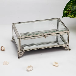 Beau cadre de créateur en argent avec boîte à bibelots en verre transparent fabuleux organisateur de bijoux stockage d'affichage - Product Image 6