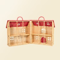 Maison de poupée en rotin fait à la main en osier jouet maison en rotin naturel maison de poupée pour enfants semblant jouer Style Boho pépinière et décor de chambre