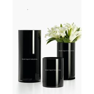 Vase à fleurs en métal de haute qualité en forme de cylindre Pot de fleur de couleur noire pour la décoration de Table de maison et de bureau Vase en métal - Product Image 1