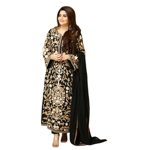 Nuevo diseñador étnico desgaste fiesta desgaste bordado trabajo Top con Dupatta Salwar Kameez Kurti pantalón conjunto al por mayor cintura Natural - Product Image 1