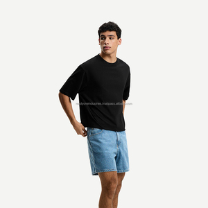 Camiseta de algodón puro 100% para hombre, camisa básica holgada de gran tamaño con cuello pequeño de estilo americano de manga corta pesada de 400g - Product Image 2